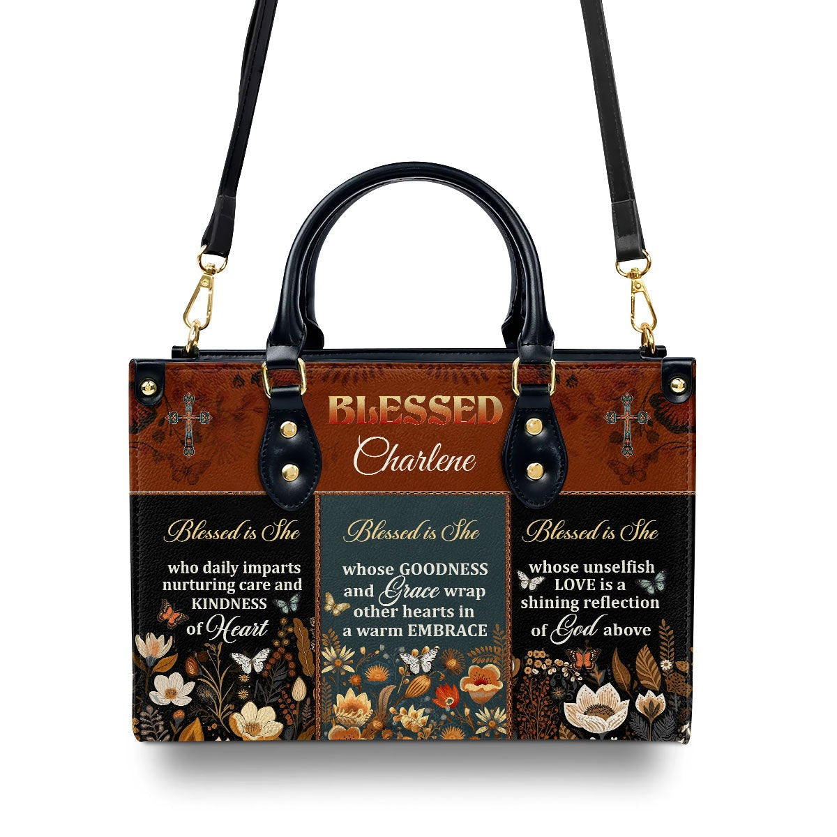 Personalized Christian Leather Handbag, Blessed is She Custom Name Purse, Faith Bible Verse Tote, Religious Gift for Women BLAF27